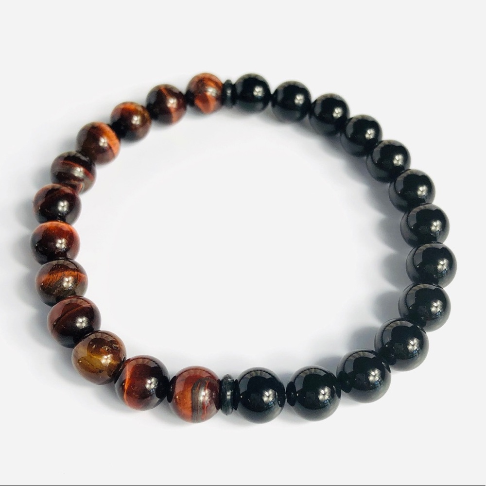 GEMSTONE | Mens Red Tiger Eye Onyx Beaded Bracelet